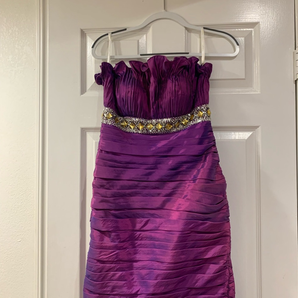 Terani Couture Purple Strapless Dress with Beaded Waist